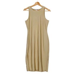 Fashion Nova Adaline Midi Dress Sleeveless High-neck Ribbed Bodycon Taupe NWT